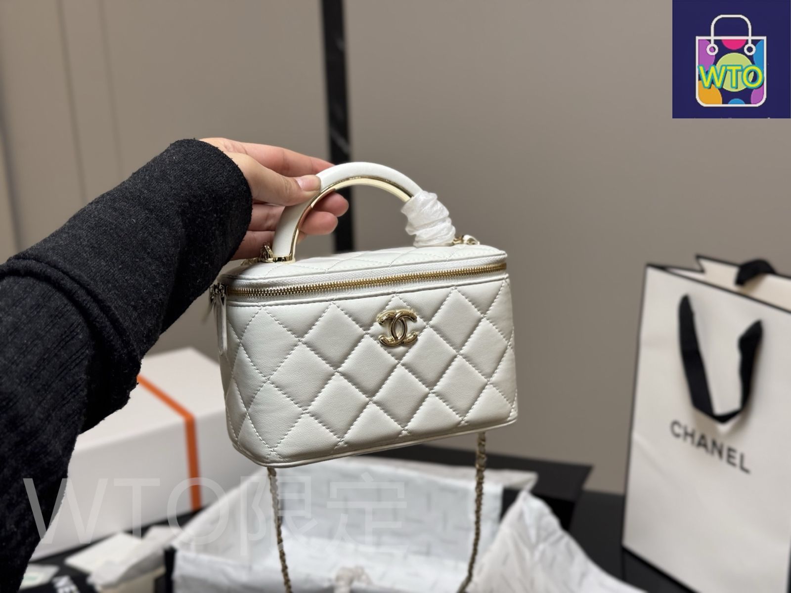 メル11800 今日特価】Chanel Makeup Case × ～17×11cm ハンドル メイク