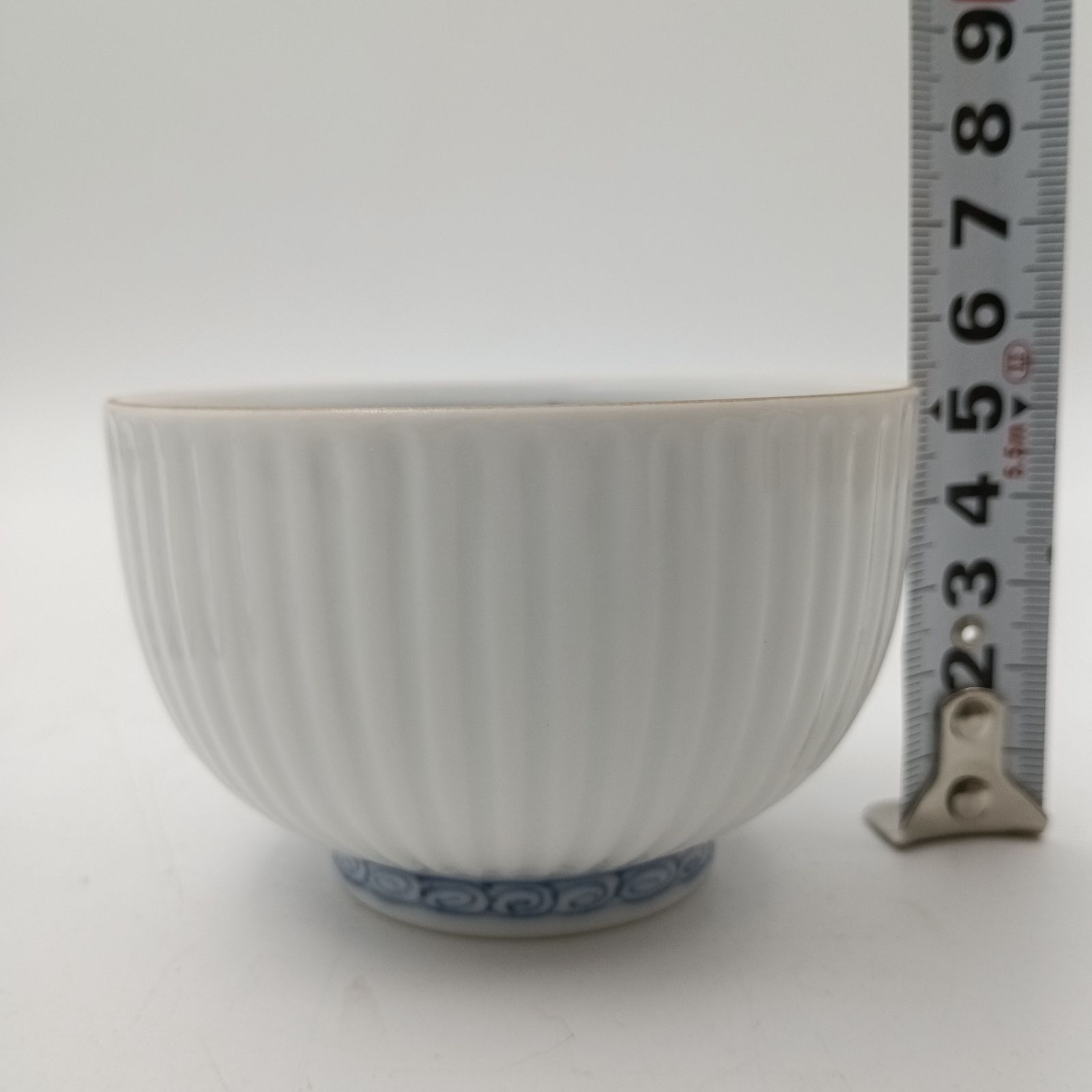 K-0760】青華瓔珞文 蓋付お茶呑茶碗（桐箱入）〈5客〉 有田焼 未使用