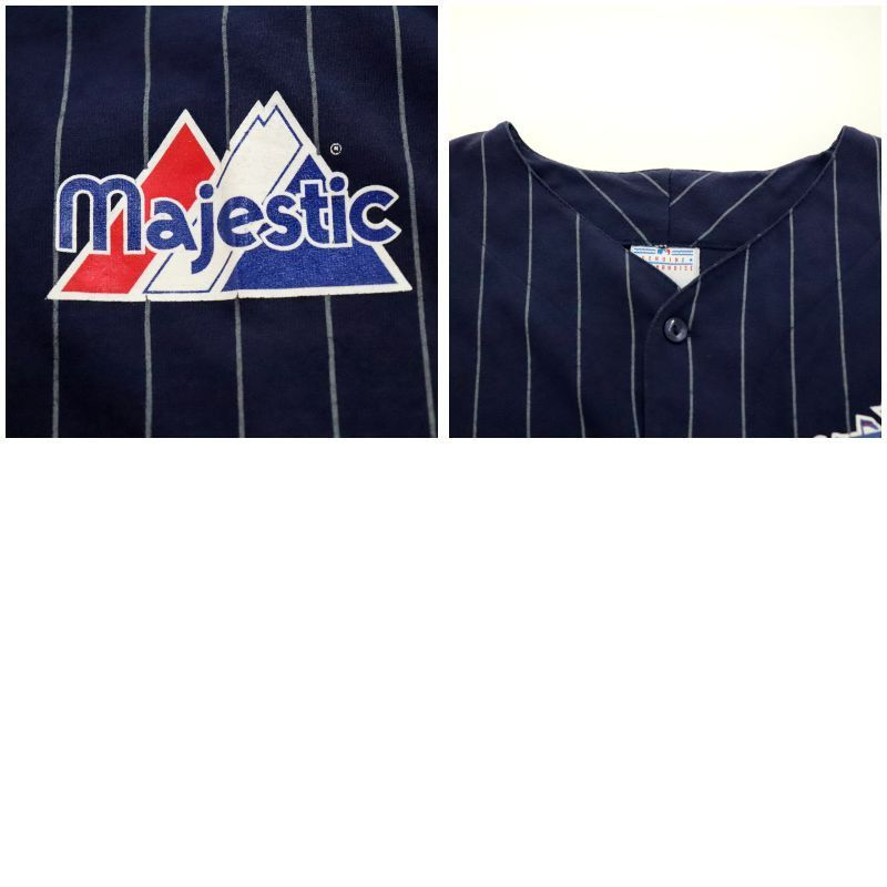 00s USA製 majestic ストライプ柄 MLB ベースボールシャツ メンズ 表記Lサイズ