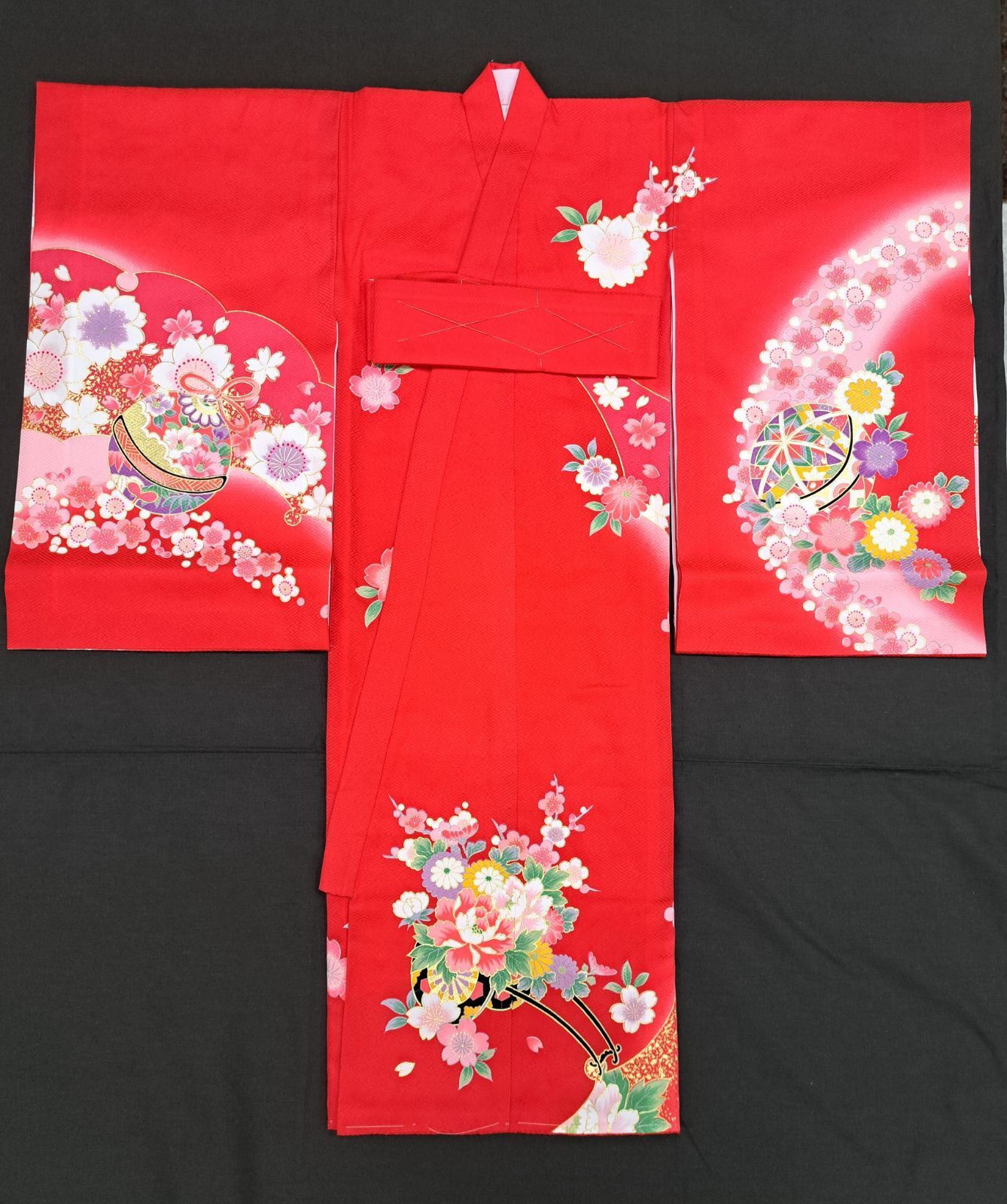 女児産着【正絹】【お宮参り】【赤】【朝日】【襦袢付き】【日本製