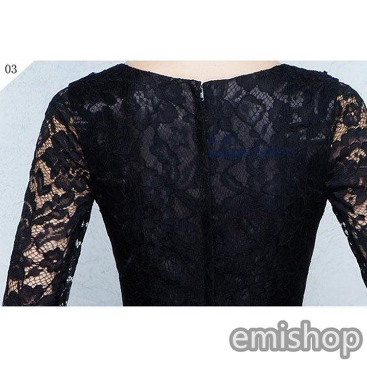 ロング丈レースドレス黒ブラック着痩せ7分袖パーティードレス結婚式二次会ドレスロングドレスフォーマルワンピースレース am5a172917