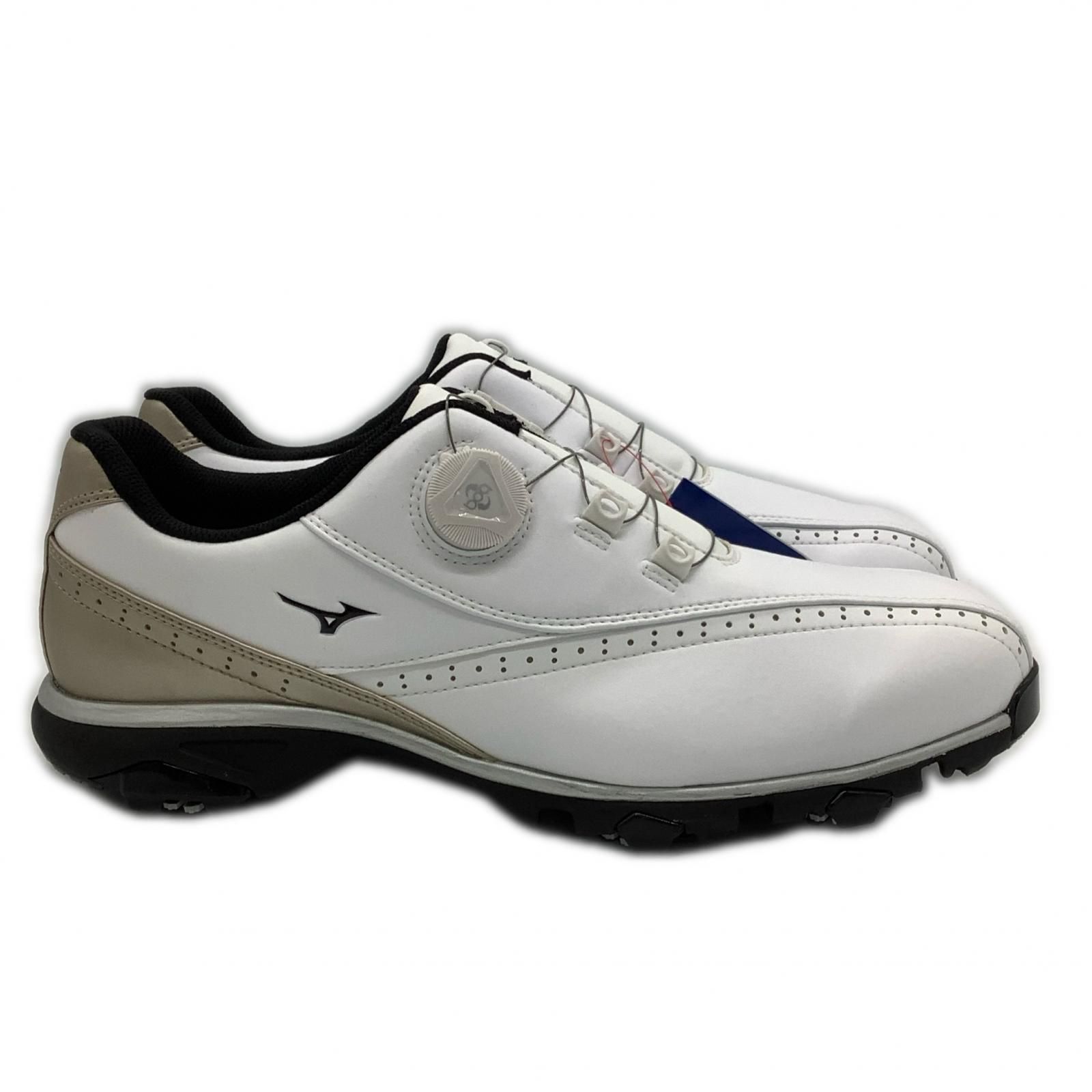 ミズノゴルフ mizunoGOLF ゴルフシューズ 28cm ホワイト×ゴールド ワイドスタイル BOA 4E 軽量 51GQ174050 LLC-HASEGAWATOSO_COM