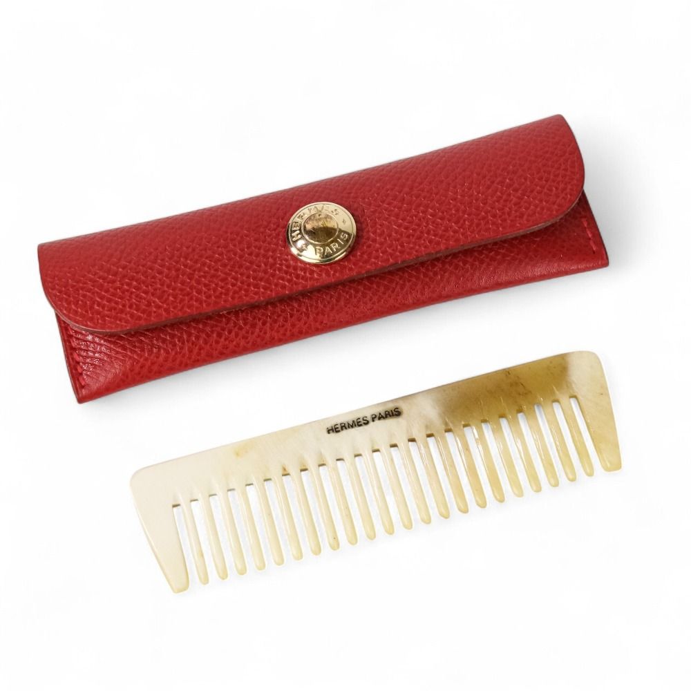 美品 HERMES エルメス バッファローホーン コーム 櫛 くし ケース付き