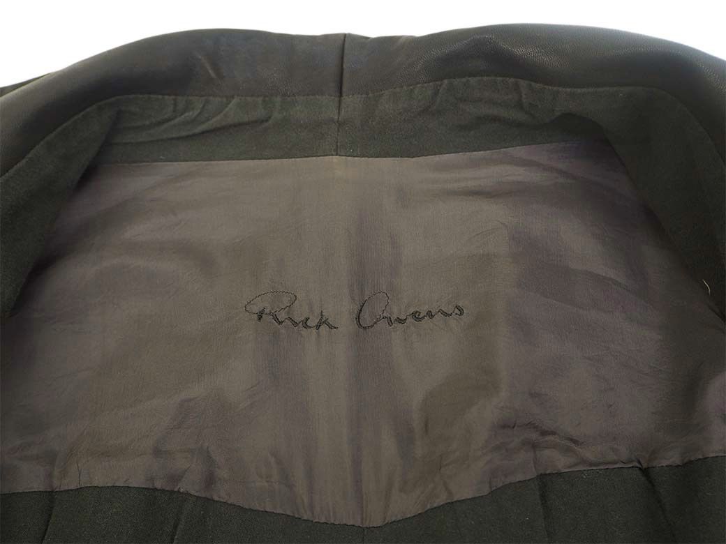 リックオウエンス Rick OWens　レザージャケット　カーキ　M　レディース　長袖　本革　ラムレザージャンパー　シングルライダース　くしゅくしゅ　 やや薄め　細身　タイト　深緑　春秋【中古】【ランクB】