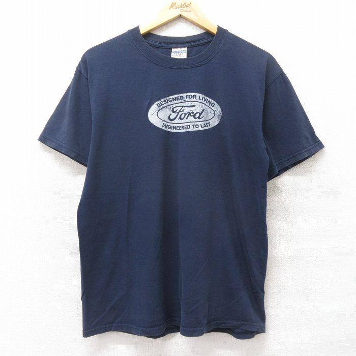 L/古着 半袖 Tシャツ メンズ 00s フォード Ford コットン クルーネック 紺 ネイビー 24aug23 中古