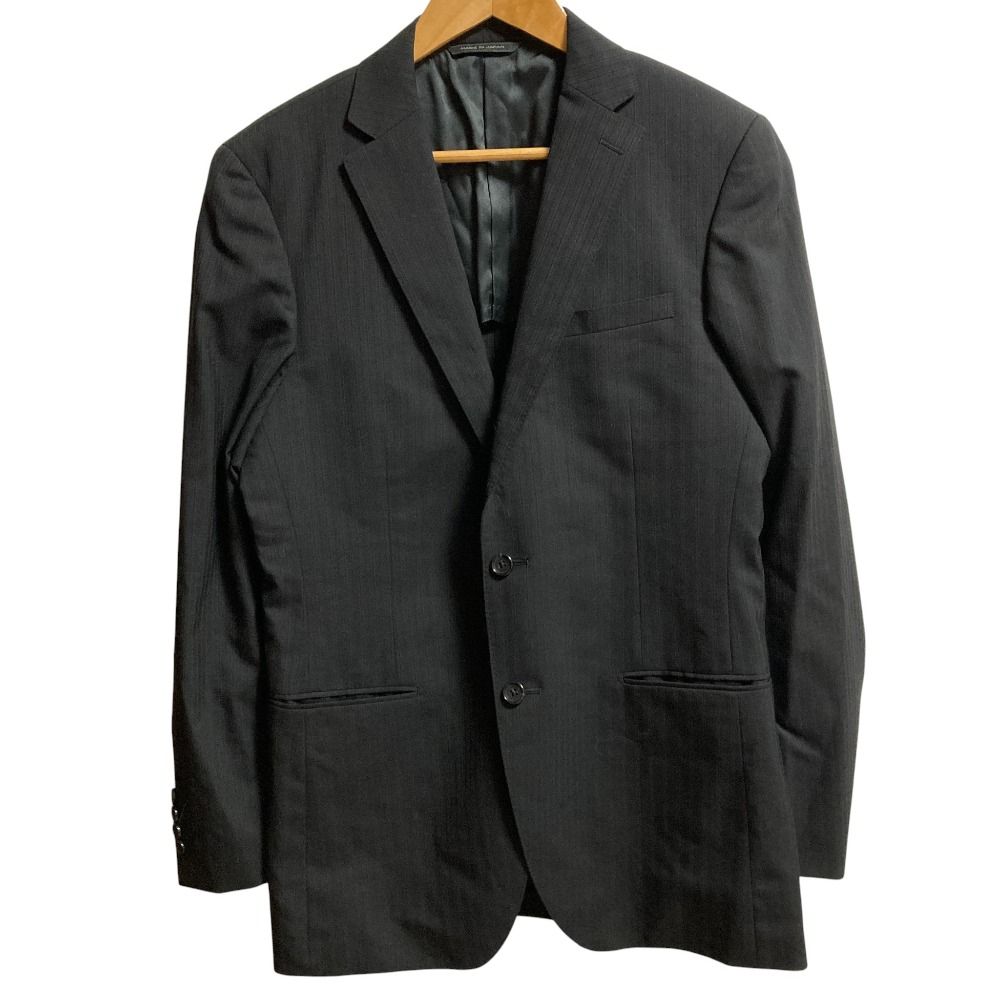 D URBAN ダーバン ストライプ テーラードジャケット スラックスパンツ セットアップ スーツ サイズ96Y7 ブラック メンズ 古着