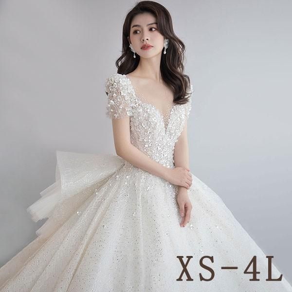 花嫁 ウェディングドレス スイートハートネック プリンセスライン 白ドレス トレーンドレス ワンピース 結婚式 フォトウェディ 今季トレンド ZZ520