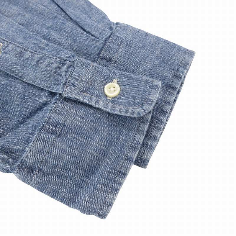 美品 ポロラルフローレン 近年 スリムフィット シャンブレーデニムシャツ ブルー 美品 ポロラルフローレン 近年 スリムフィット シャンブレー