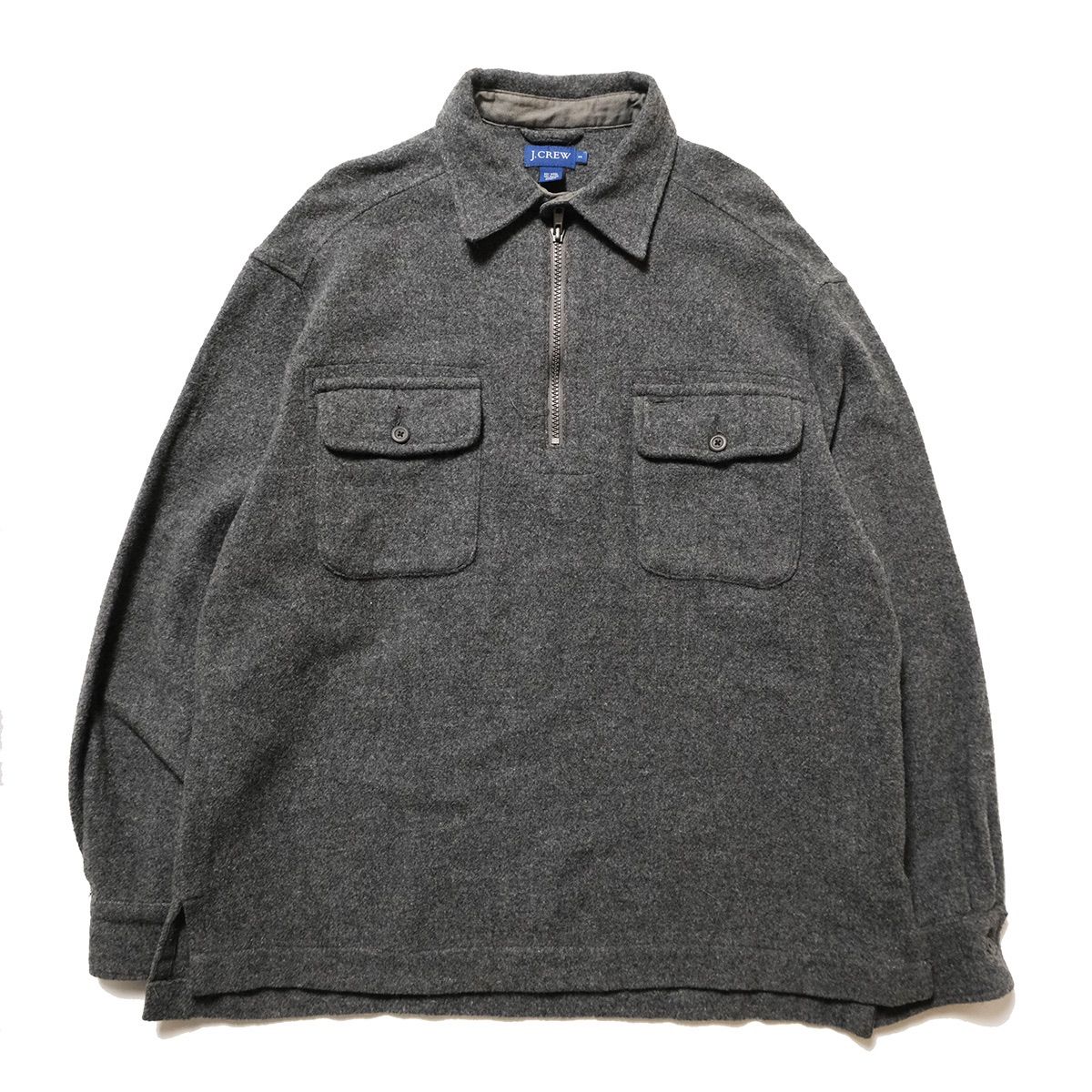 90's 00's Jクルー J.CREW ハーフジップ ウール×レーヨン シャツ (S) 灰 プルオーバー 90年代 00年代 旧タグ オールド Y2K　アメリカ古着 USED  ビンテージ ヴィンテージ