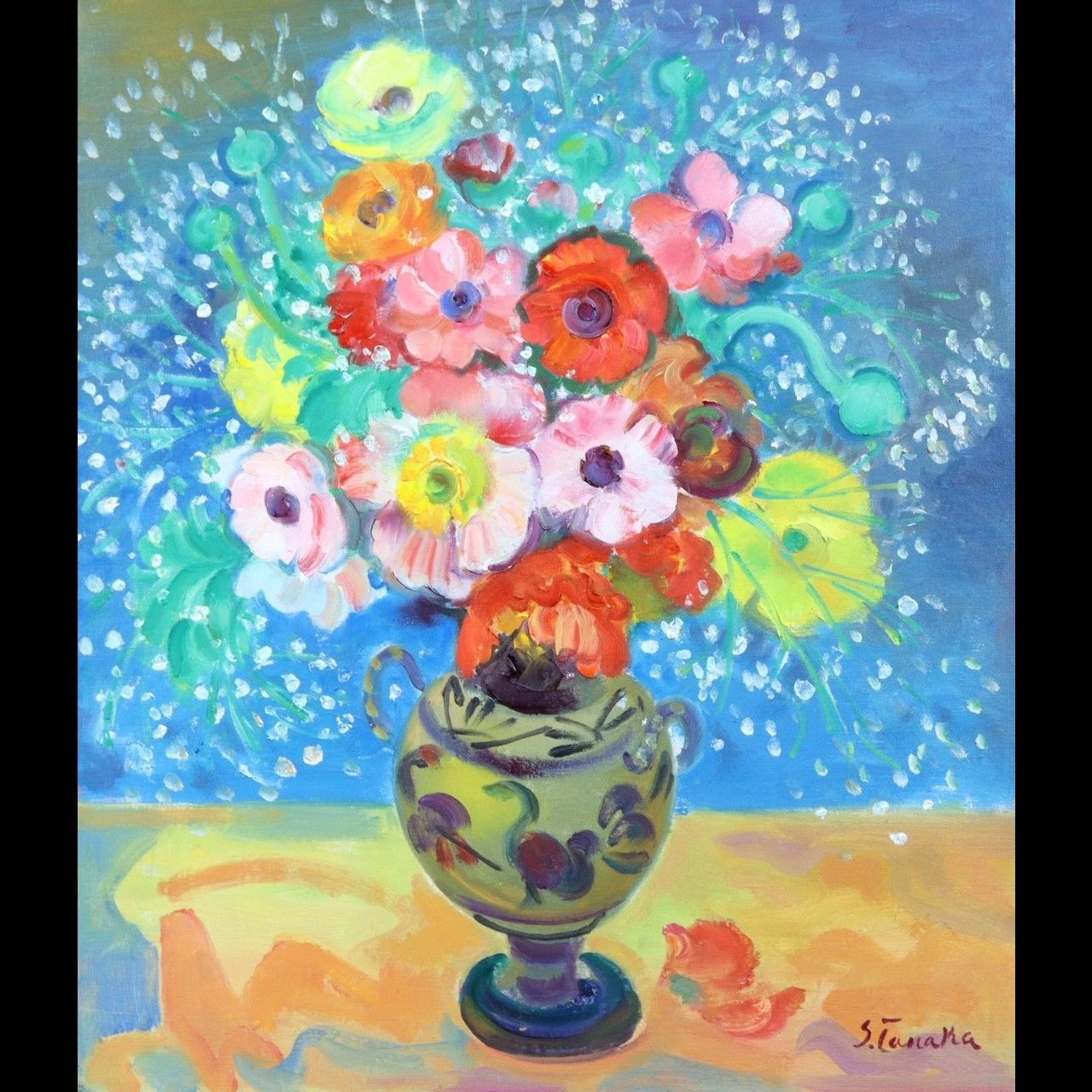 油絵 「夜空の輝き」F3号 （匿名配送） 油絵 「夜空の輝き（ラメ入り