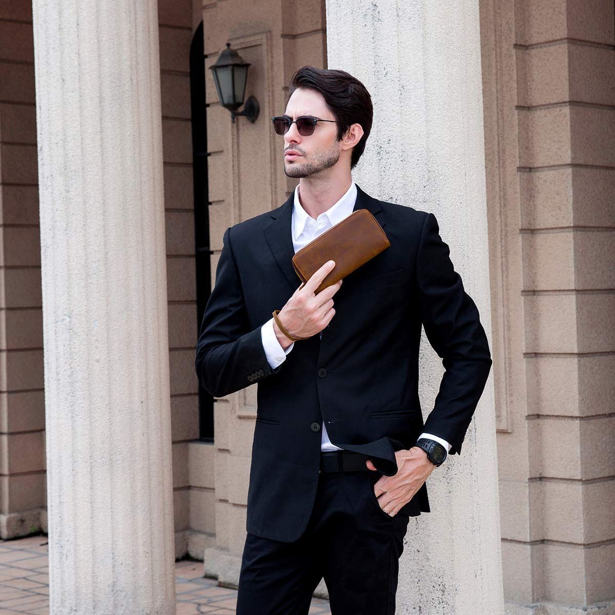  長財布 本革 メンズ 大容量 カード収納豊富 チェーン付き Luufan 携帯2台収納 レトロ ラウンドファスナー 財布 財布 キッズファッション小物