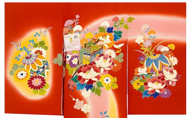 記念感謝祭☆手描き美術染、本金特撰染、新品正絹産着（お祝着）純古典 