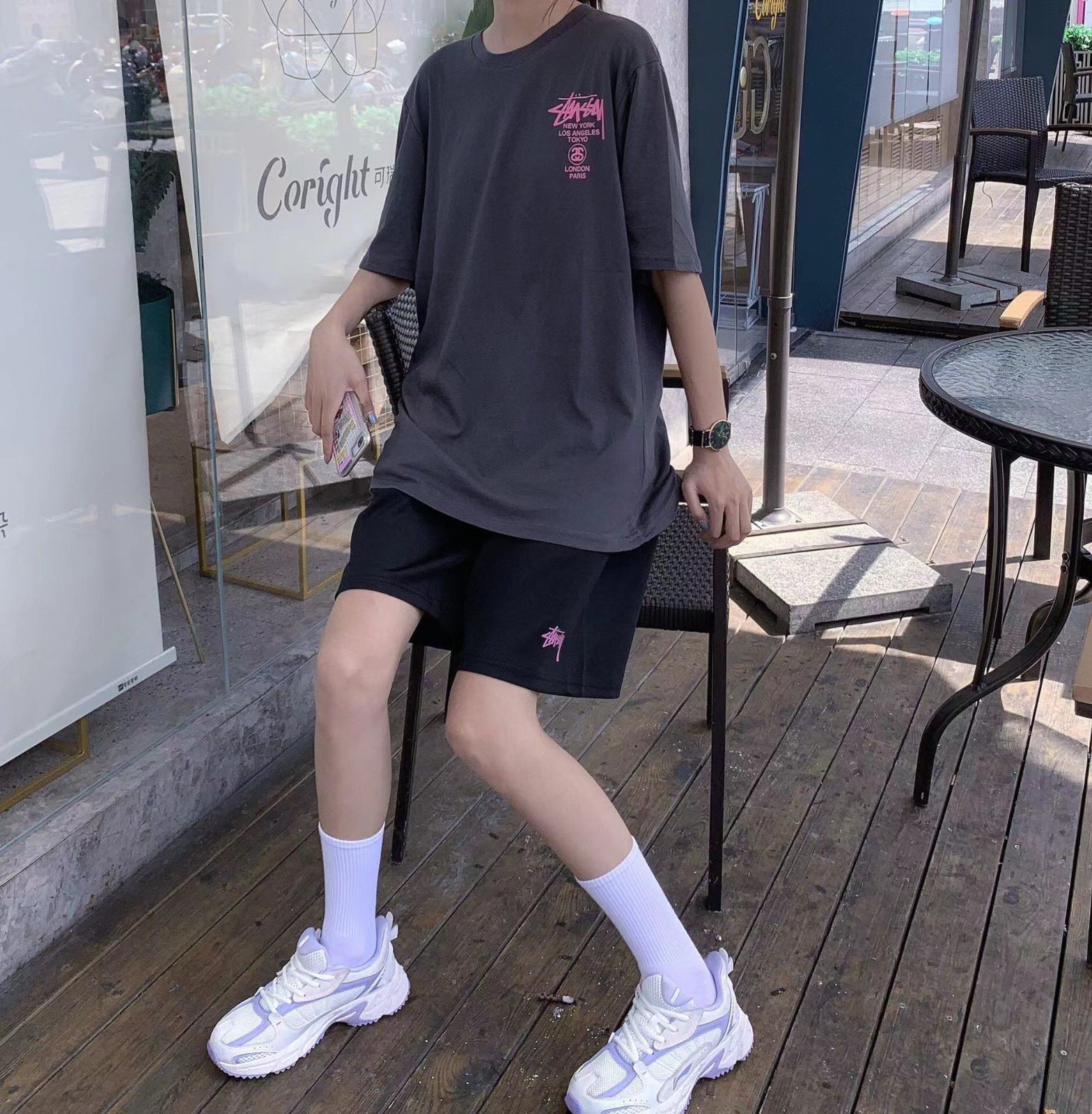 レターロゴプリント半袖Tシャツ＋ショートパンツのセット