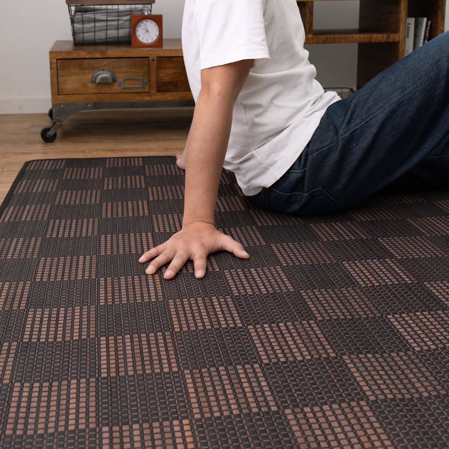 【数量限定】ウレタン入り ふっくら バンブーラグ 夏 「ベック」 約130×180cm ひんやり ブラック 竹ラグ モダン 萩原