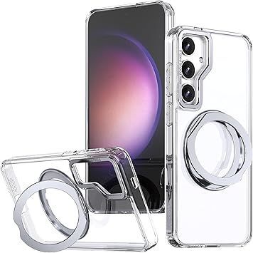 【在庫処分】【透明な輝き】KWATUNG Galaxy S25 用 ケース Galaxy S24 用 ケース magsafe対応 ワイヤレス充電 耐衝撃 ギャラクシー s25 ケース 360回転スタンド 縦横両対応 ギャラクシー s24 ケース マグ