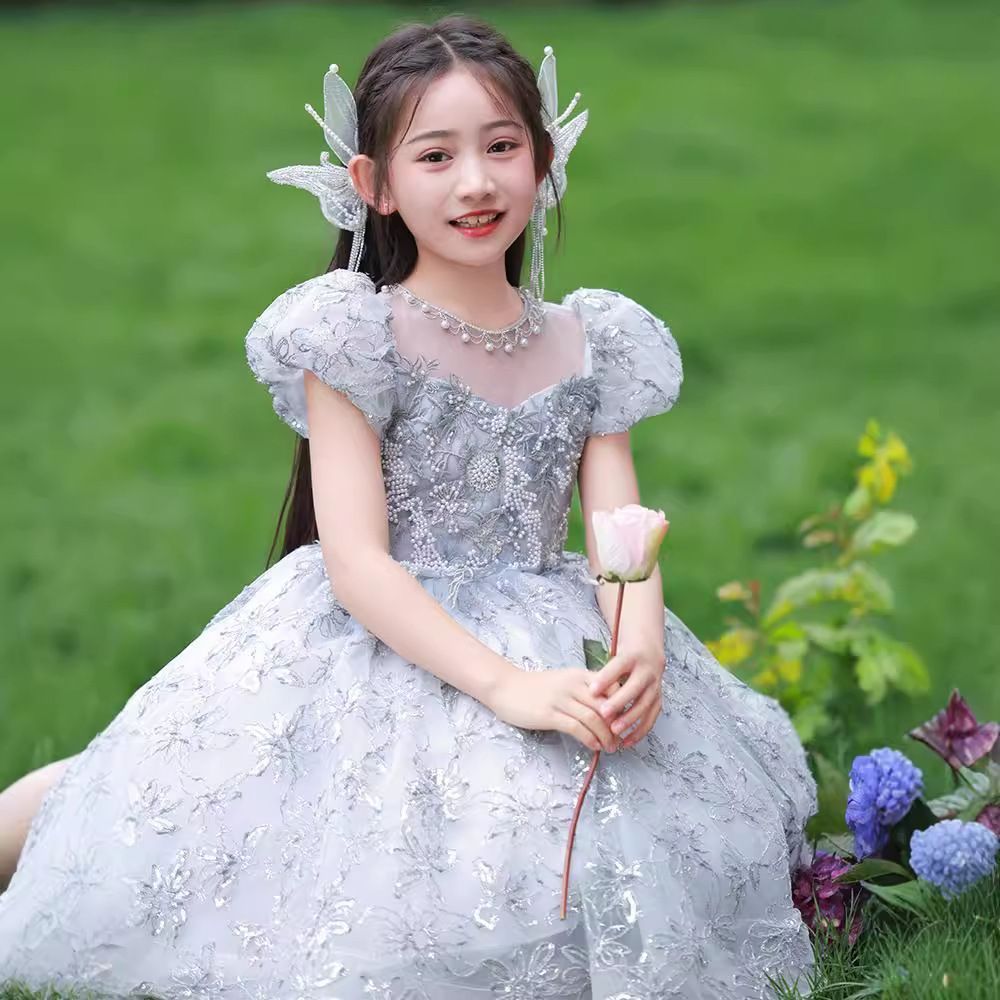 子供ドレス グレー プリンセス ワンピース｜司会 発表会 ピアノ演奏 女の子 夏用 2025 ♪