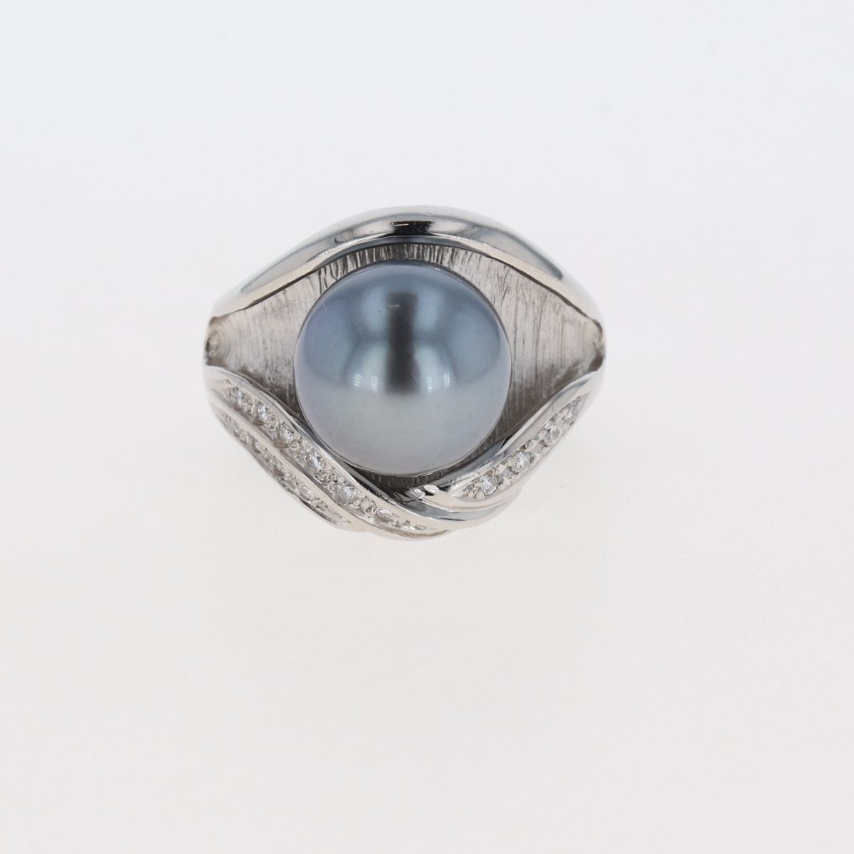 パール デザインリング プラチナ 指輪 メレダイヤ 真珠 リング 18.5号 