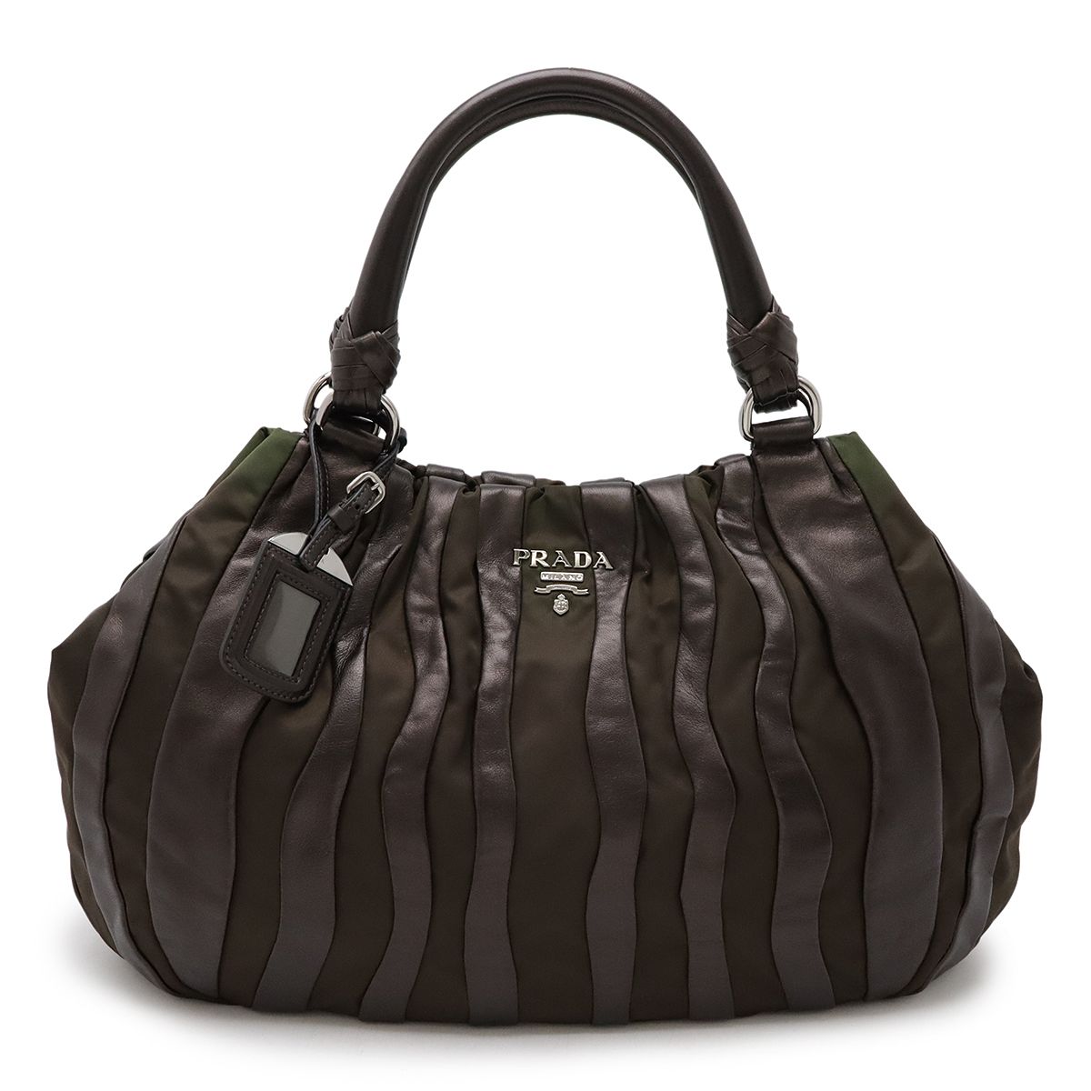 美品　プラダ　クリムソン　ハンド　トート　レザー　ナイロン PRADA プラダ クリムソン トートバッグ ハンドバッグ ストライプ