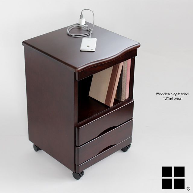 アウトレット 訳アリ 割れあり NA-150 DO ナイトテーブル ベッドサイドテーブル サイドテーブル 木製 ブラウン コンセント付き 引出付き 収納付き キャスター付き シンプル 天然木 ニレ材 茶系