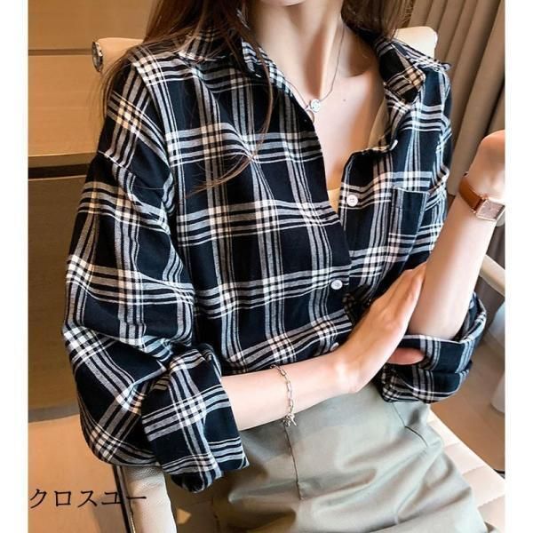 値下げ⭐️ブラックシャツ チェック柄襟 07380355064-p.jpg?ts=