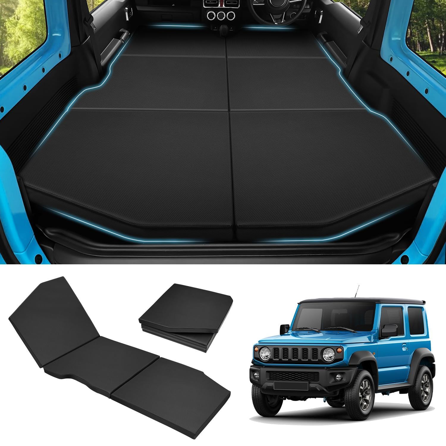 GIMUYA スズキ ジムニー JB64 JB74 車中泊マット 折りたたみ式 ベッドキット 段差解消 快適睡眠 軽量 防水 ジムニーシエラ AT車 MT車 設計 仮眠 防災 PVC 高密度ウレタン 助手席用 ブラック 1PCS