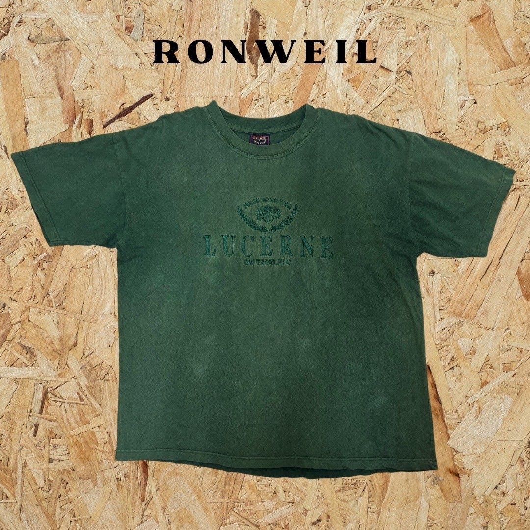 L】RONWEIL ロンウェイル 90s スイス 刺繍 Tシャツ グリーン 緑