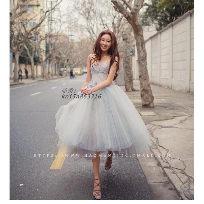 ミディアムドレス パーティードレス 結婚式 ウエディングドレス フォーマルドレス お呼ばれ 30代40代 謝恩会 二次会 ふわふわ 披露宴 定番 上品 kni5a863316