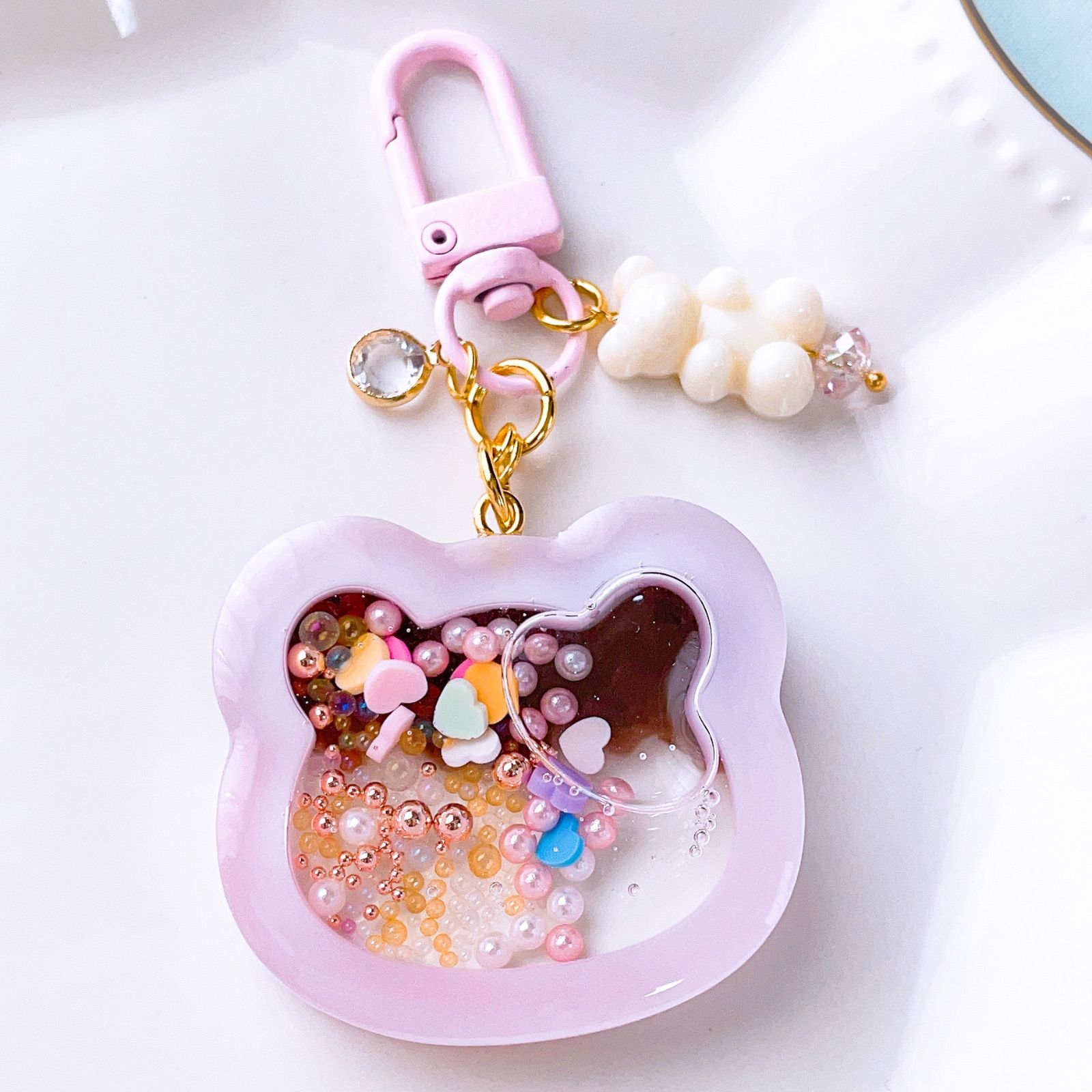 シェイカーキーホルダー(熊+イチゴ+チョコ)/オイル入り/個性的/くま 