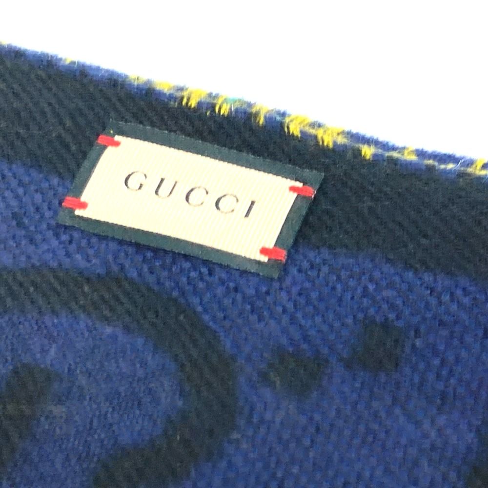 GUCCI グッチ 713141 チェック GGジャカード フリンジ マフラー ウール