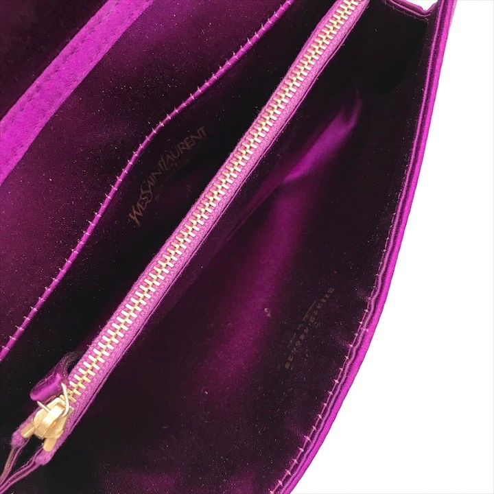 美品 YSL イヴサンローラン サテン チェーン ウォレット ショルダー