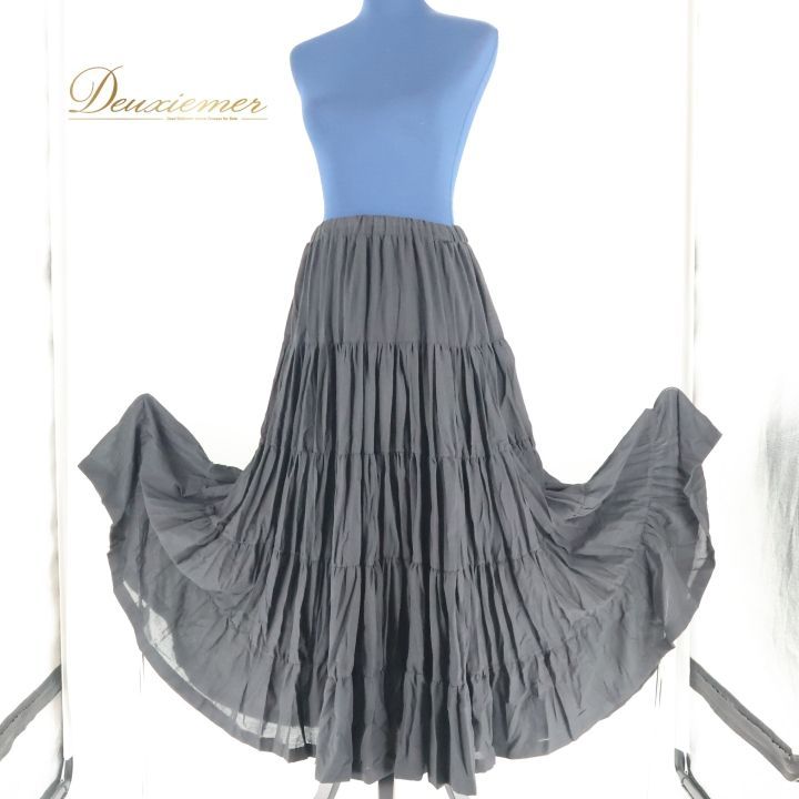 ベリーダンス 衣装 ジプシースカート ブラック系 ロング フリル 大きく広がる裾 黒 無地 シンプル コスチューム 発表会 舞台 イベント フェス テーマパーティー おしゃれ ダンスコスチューム カジュアル ウエストゴム ルーズシルエット