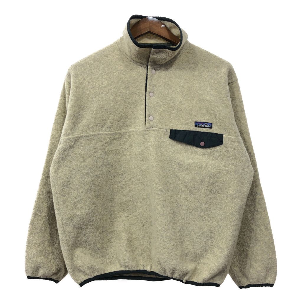 00年代 USA製 patagonia パタゴニア SYNCHILLA シンチラ スナップT フリースジャケット アウトドア アイボリー(メンズ M) 中古 古着 Q6753