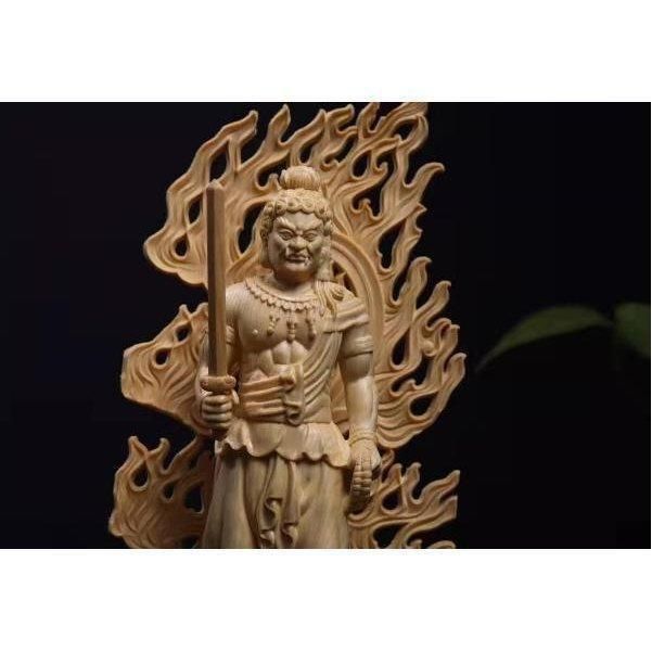 総檜材 木彫仏像 仏教美術 精密細工 不動明王像 28cm - メルカリ