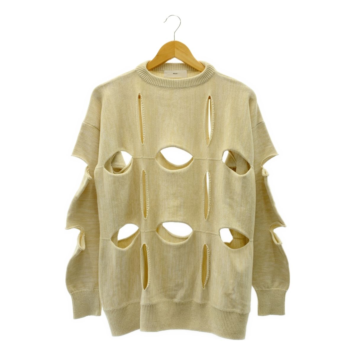 TOGA PULLA | トーガプルラ | スリット ニット プルオーバー カットオフ トップス | 36 | ベージュ | レディース