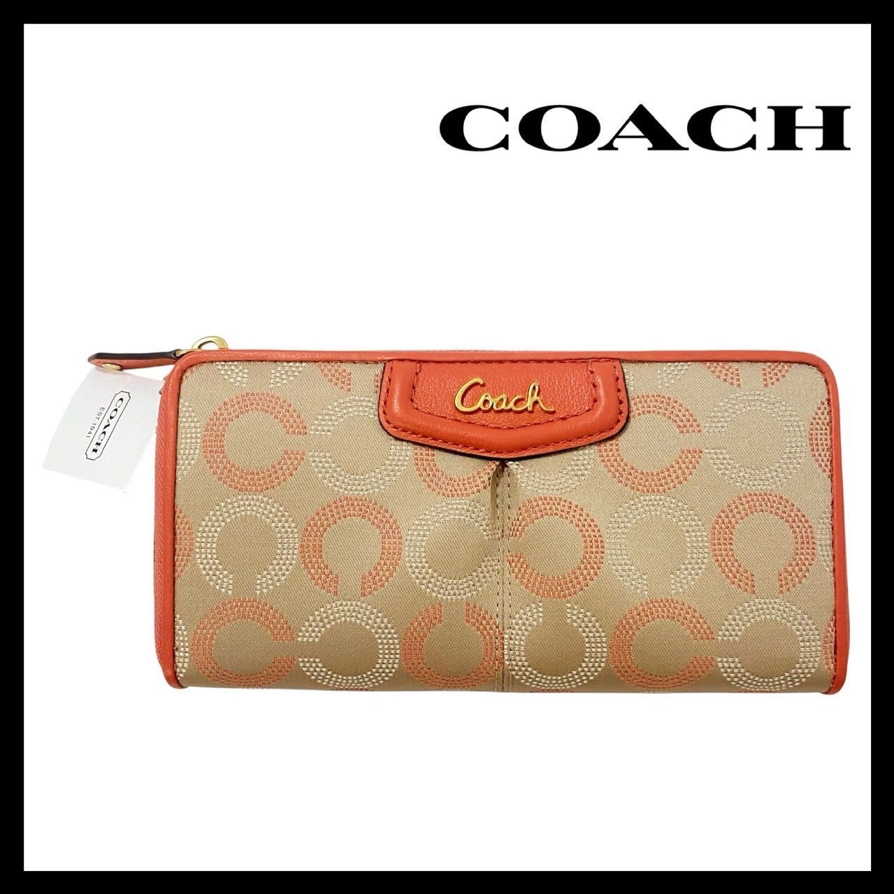 COACH】シグネチャー 長財布 キャンバス ベージュ オレンジ F48051 