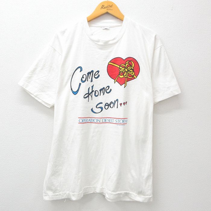 XL/古着 半袖 ビンテージ Tシャツ メンズ 90s ハート 大きいサイズ コットン クルーネック 白 ホワイト 24apr03 中古