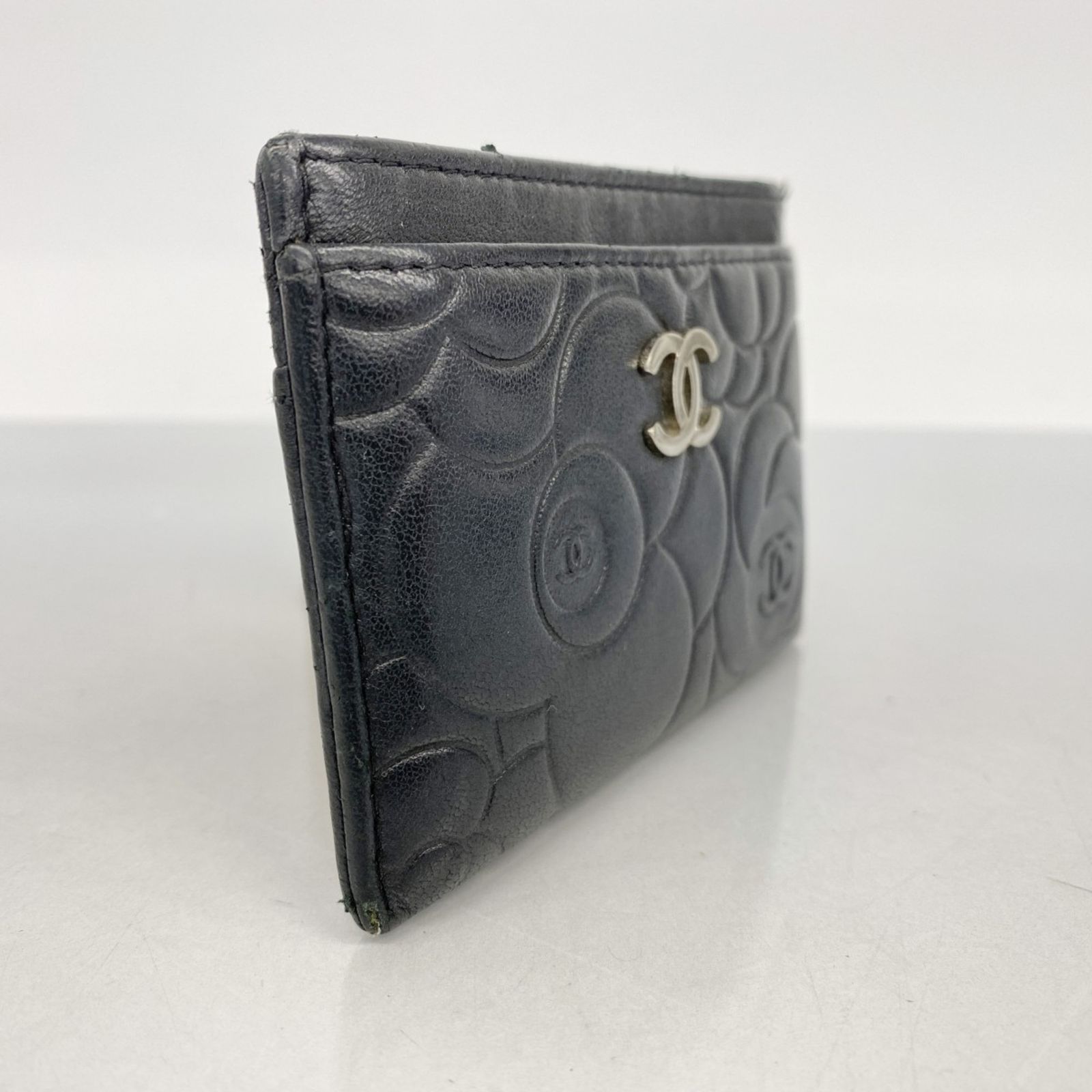 シャネル Chanel シャネル 名刺入れ カードケース カメリア ラムスキン ブラック レディース
