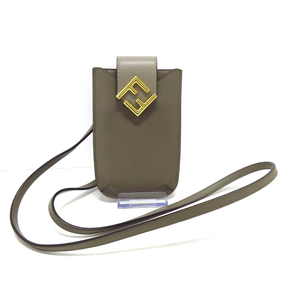FENDI(フェンディ) 携帯電話ケース美品  FFダイヤモンド フォンポーチ 7AS188 ライトブラウン レザー
