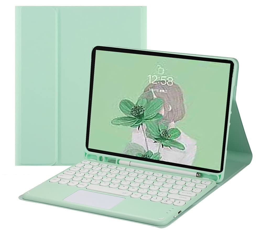 新生活応援SALEiPadAir5/Air4(10.9インチ)_ミント 可愛い2022年発売 の新モデル iPad Air 5 iPad Air4 キーボード ケース タッチパッド付き 丸型キー 10.9インチ iPadAir4 アイパッド エア4 分離式 B