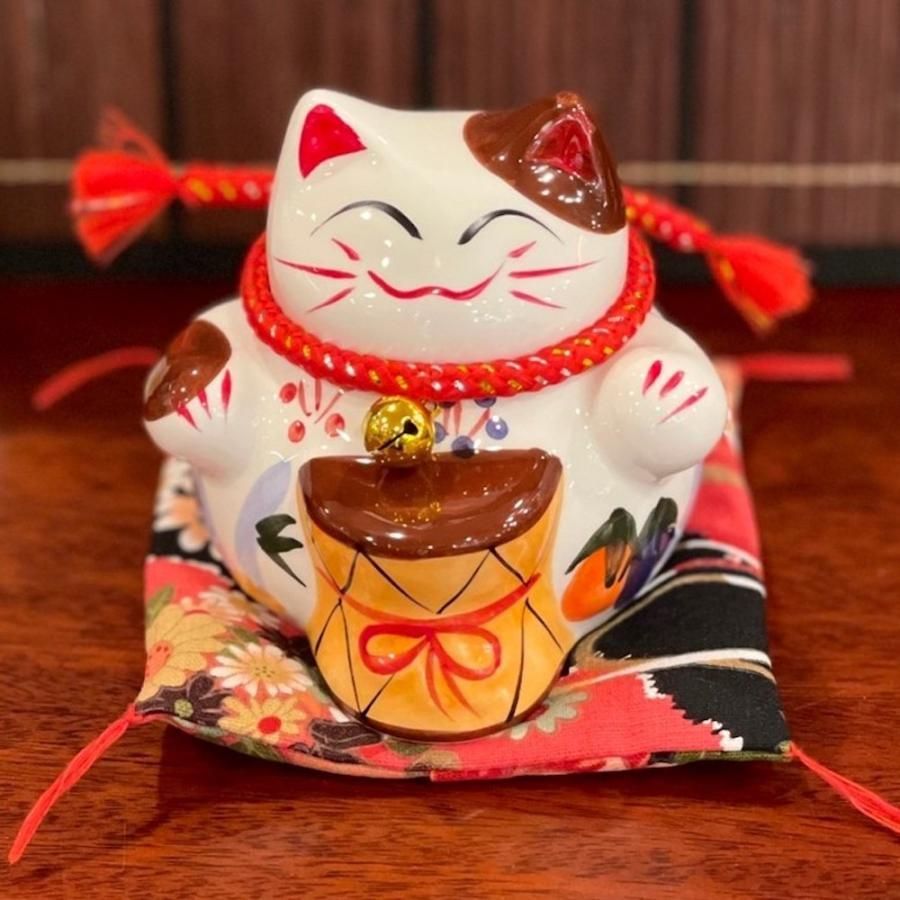 招き猫 まねきねこ 貯金箱 特大 三毛猫 陶器製 可愛い 猫 - 工芸品