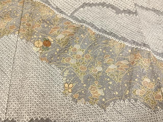 平和屋着物□訪問着 絞り 刺繍 秋草文 金彩 正絹 逸品 DAAU4884qp