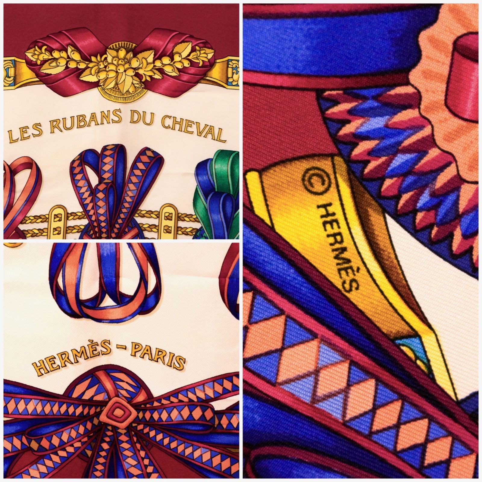 HERMÈS リボンモチーフ スカーフ LES RUBANS DU CHEVAL HERMES エルメス スカーフ カレ90 『LES RUBANS DU CHEVAL（ 馬