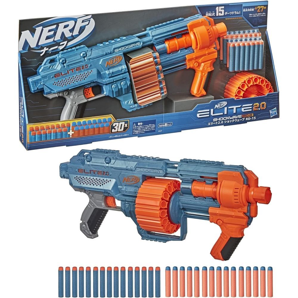 超激得，最新作 ハズブロ ナーフ エリート2.0 ショックウェーブ RD-15 手動ブラスター 連射 8才以上 公式エリートダーツ30本付属 ダーツ15本装填可能な回転式ドラム+タクティカルレール搭載 E9527 おもちゃ その他