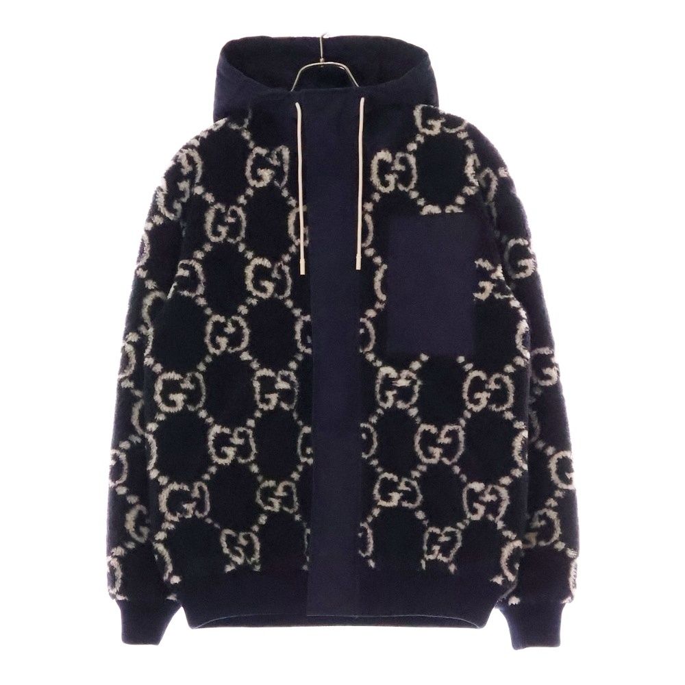 GUCCI グッチ Pコート ウールジャケット ファー付き 黒 サイズ38 Reversible GG wool coat in black and grey | GUCCI® US