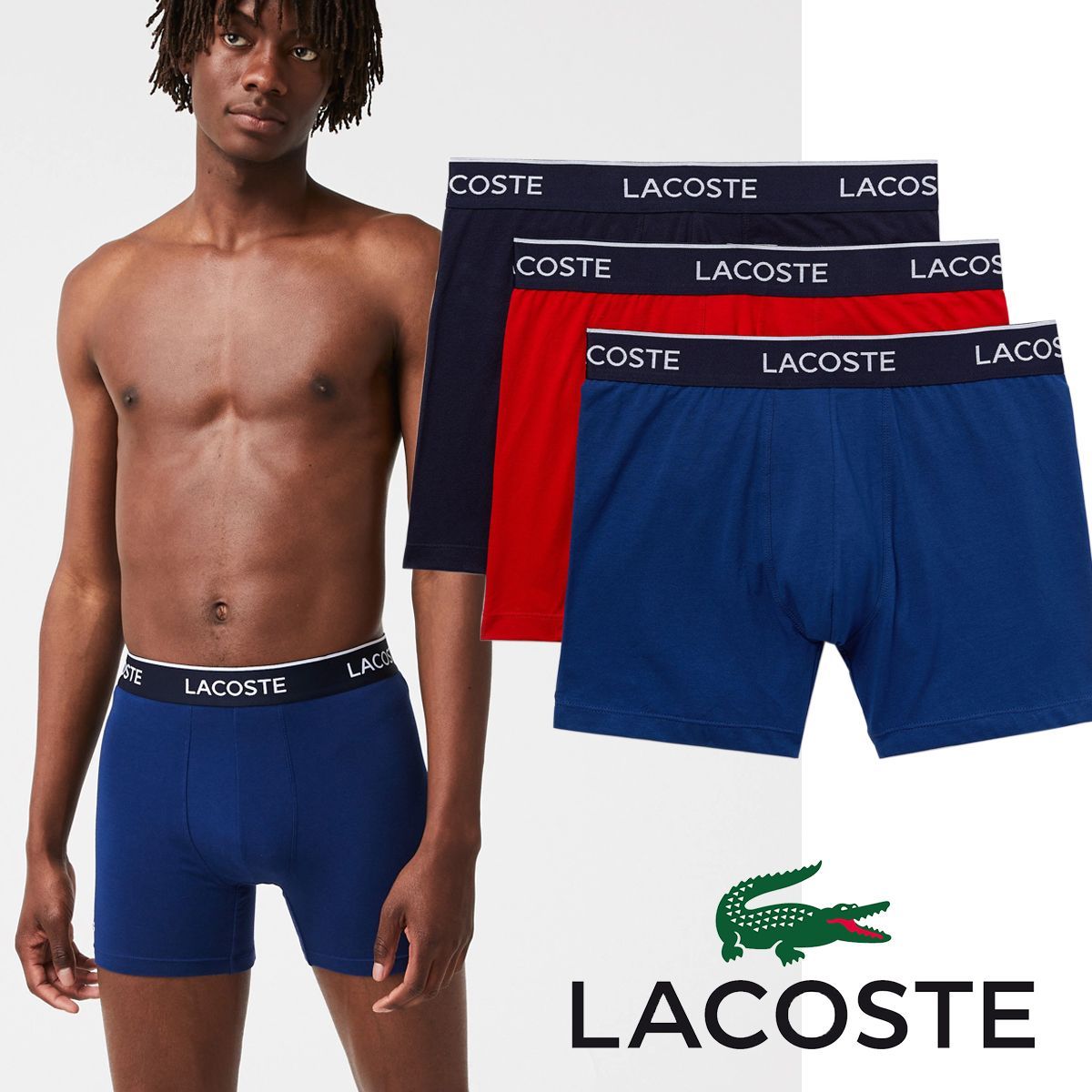 LACOSTE ボクサーパンツ メンズ 3枚セット ロング丈 - 通販