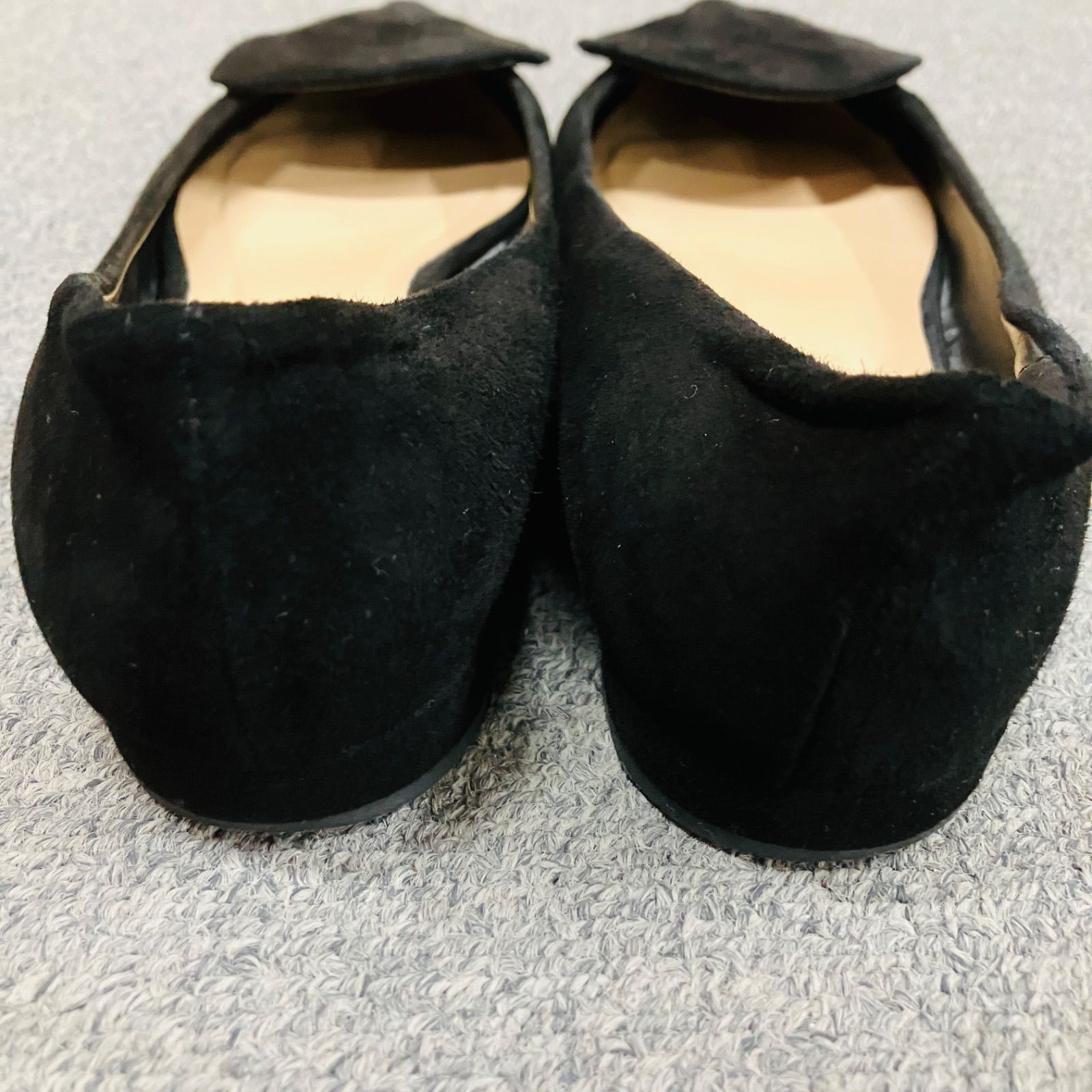 【美品】　ファビオルスコーニ　パンプス　22.5㎝　スエード　フラット　黒 ファビオルスコーニ フラットシューズ ローヒールポインテッド