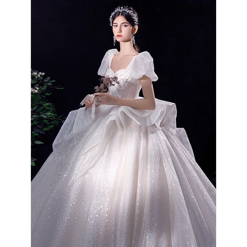 ロングトレーン 宮廷スタイル ウエディングドレス 主婚纱 小个子 法式 宮廷 超仙 梦幻-10.07 MAAHADDERANG_COM