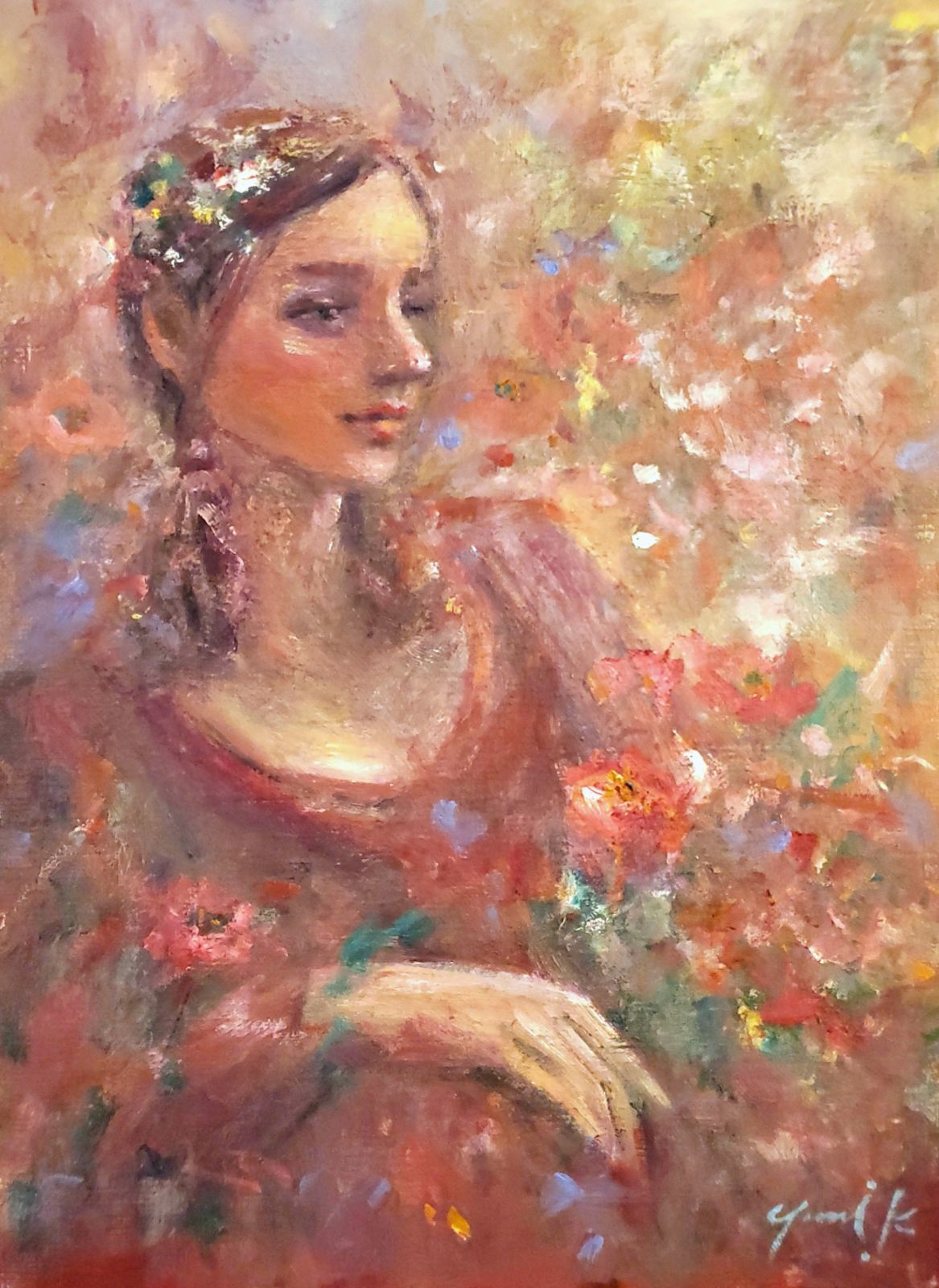 パリの空 F4 油彩画 人物画 絵画 oil painting art オイル アート