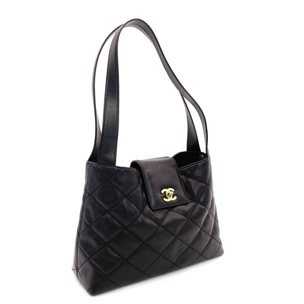 シャネル CHANEL マトラッセ キャビアスキン ショルダーバッグ ブラック ゴールド金具 トート 7-9-214