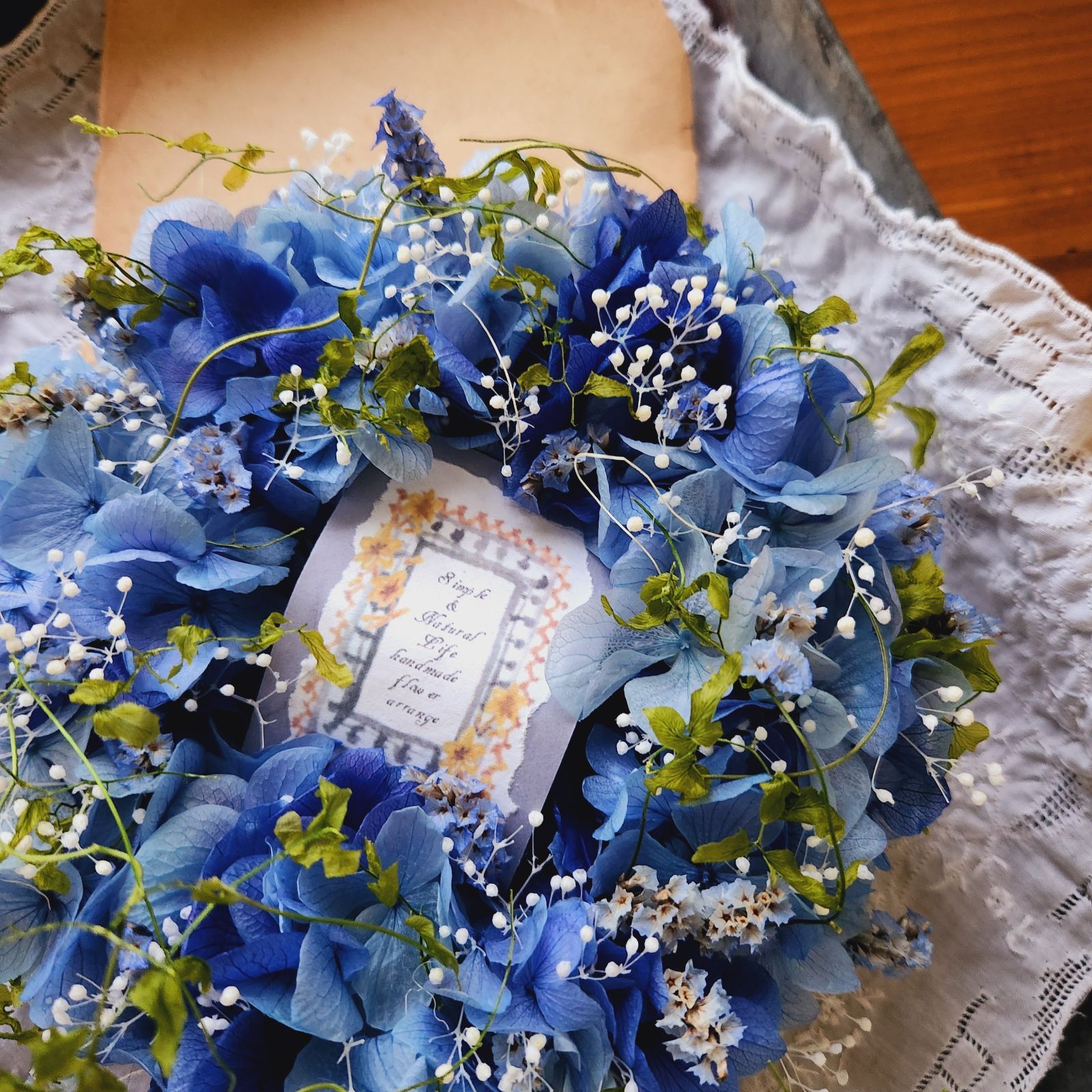 №116〖紫陽花ブルーラベンダーのミニリース〗アジサイ あじさい ドライ 